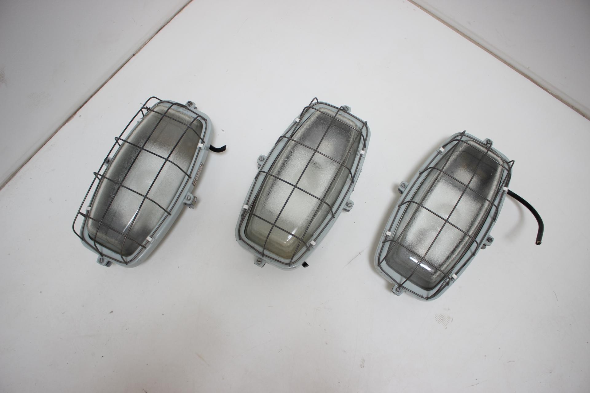 Mid-20th Century Set of 3 Vintage Industrial Ceiling Lamps Typ 511 32 01, Czechoslovakia, 1960's For Sale