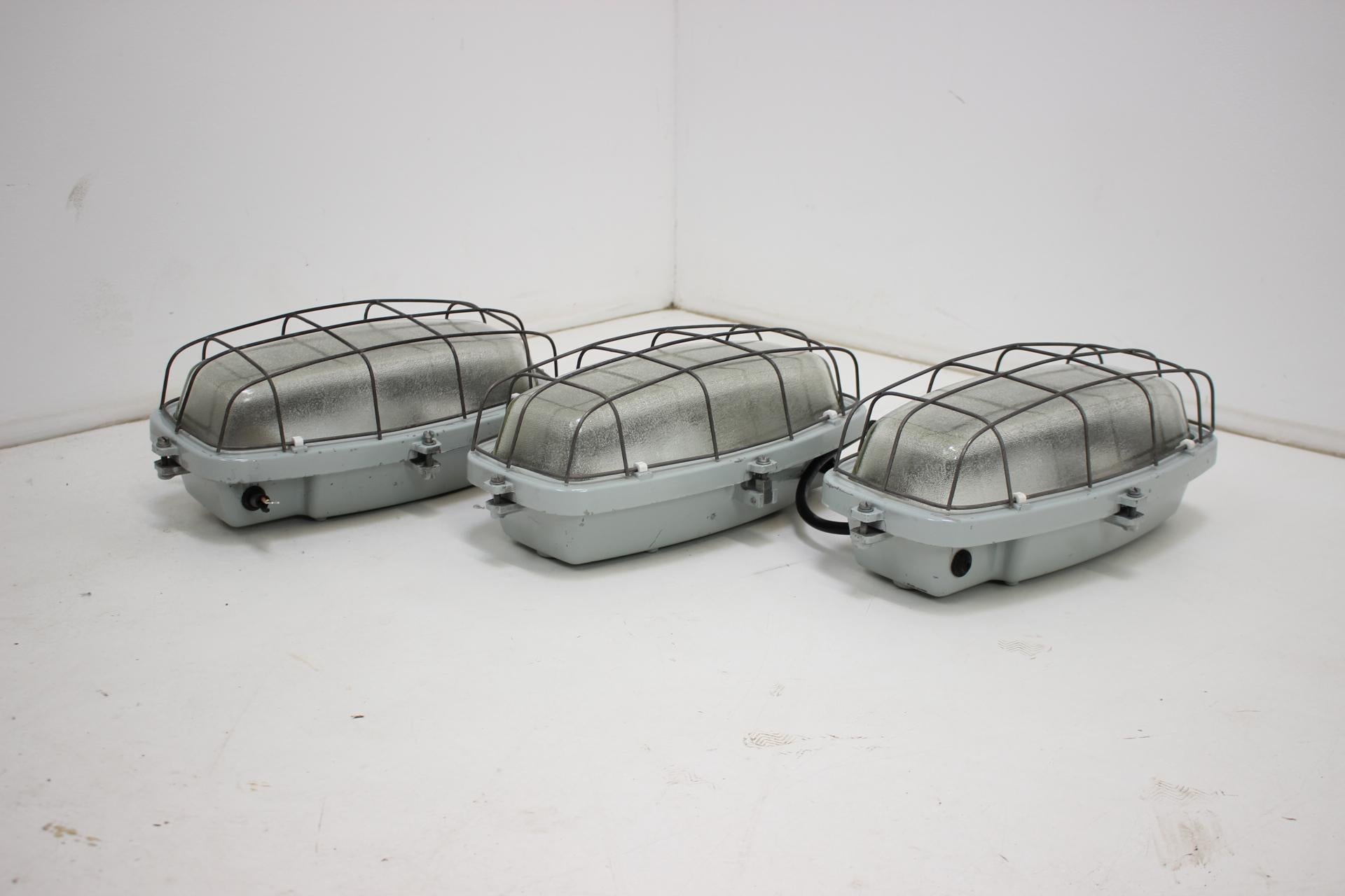Metal Set of 3 Vintage Industrial Ceiling Lamps Typ 511 32 01, Czechoslovakia, 1960's For Sale