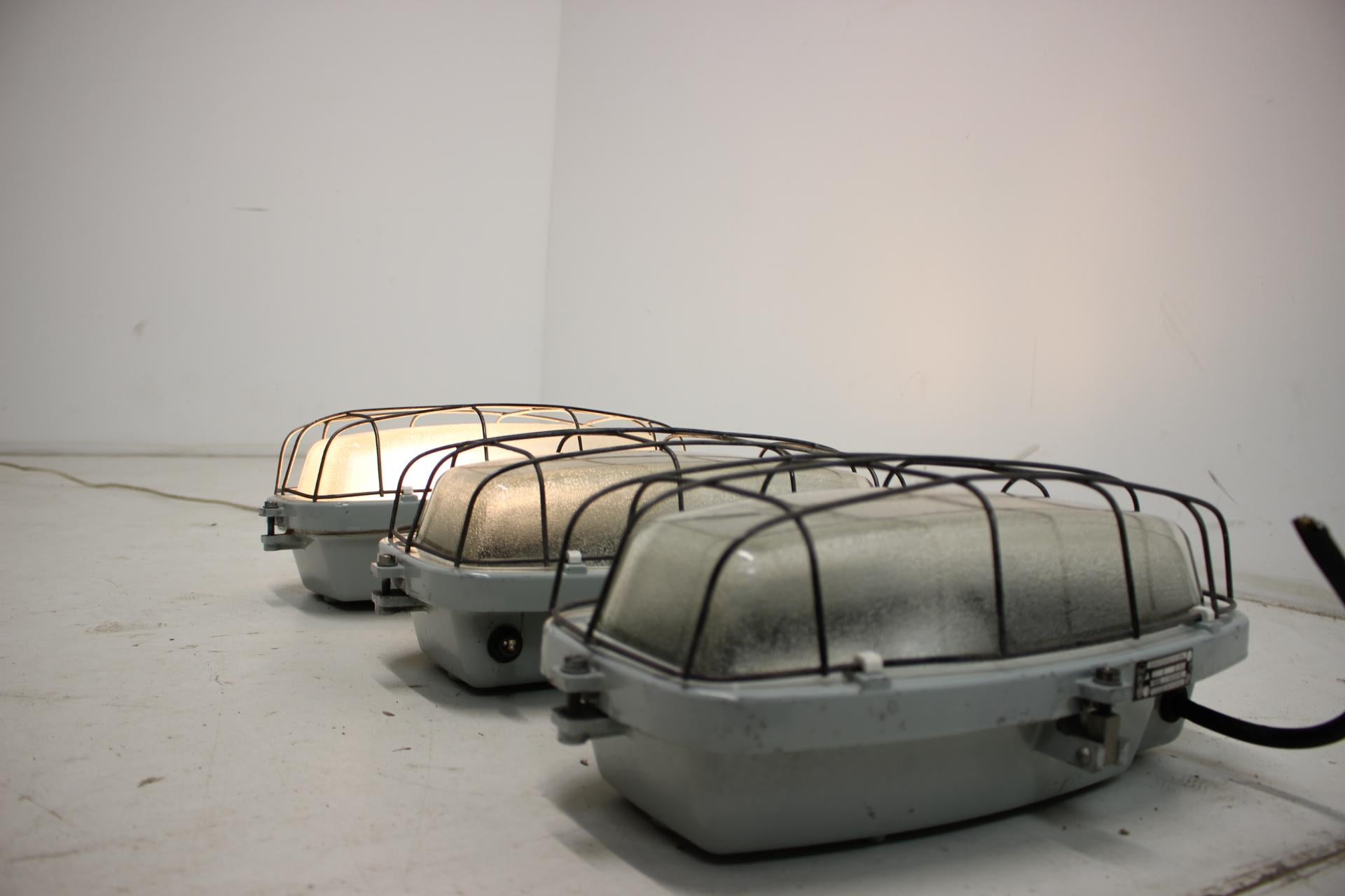 Set of 3 Vintage Industrial Ceiling Lamps Typ 511 32 01, Czechoslovakia, 1960's For Sale 3