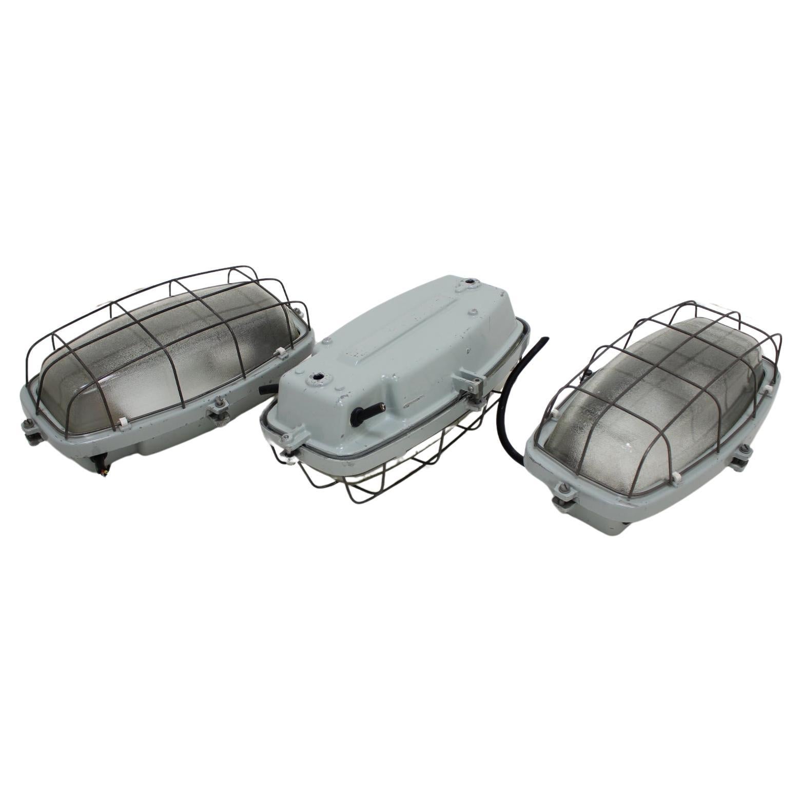 Set of 3 Vintage Industrial Ceiling Lamps Typ 511 32 01, Czechoslovakia, 1960's