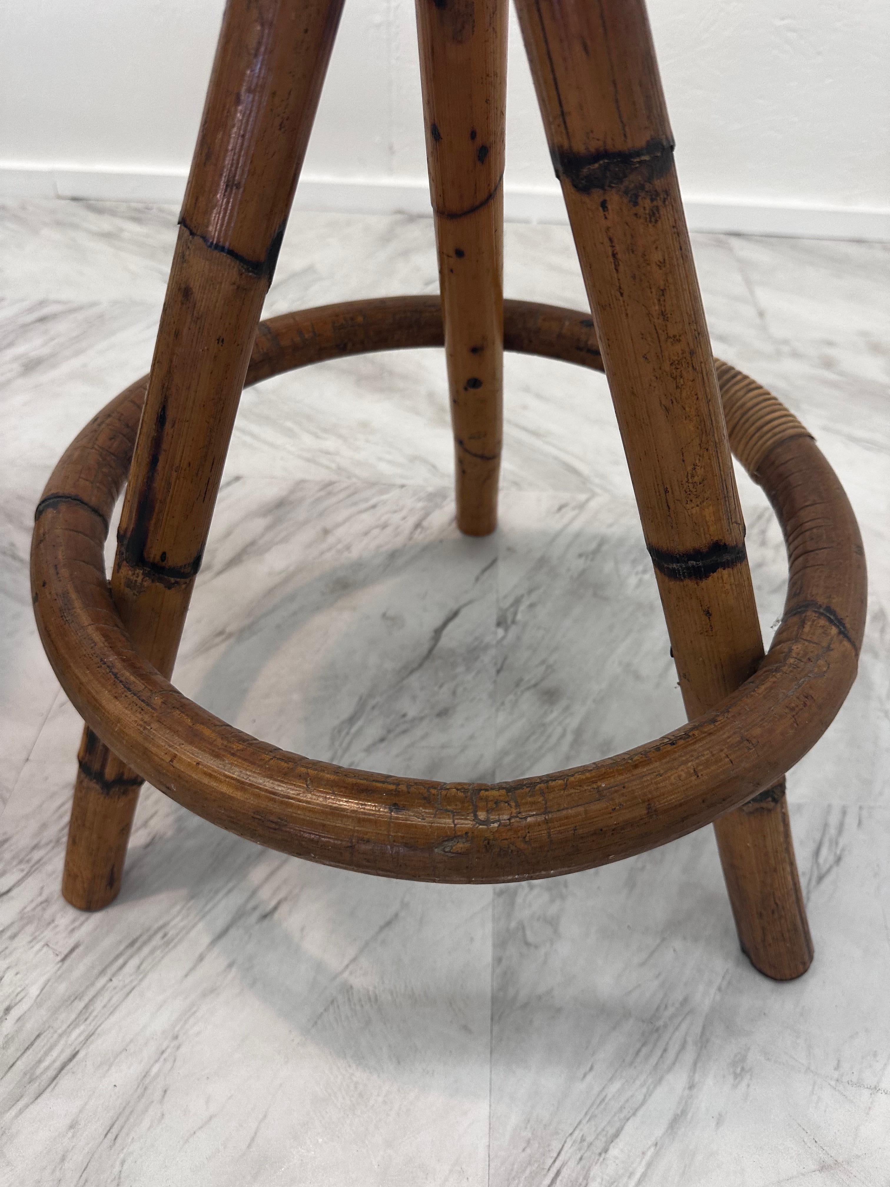 Set of 3 Vintage Italian Bamboo Bar Stool 1960 In Good Condition For Sale In Los Angeles, CA