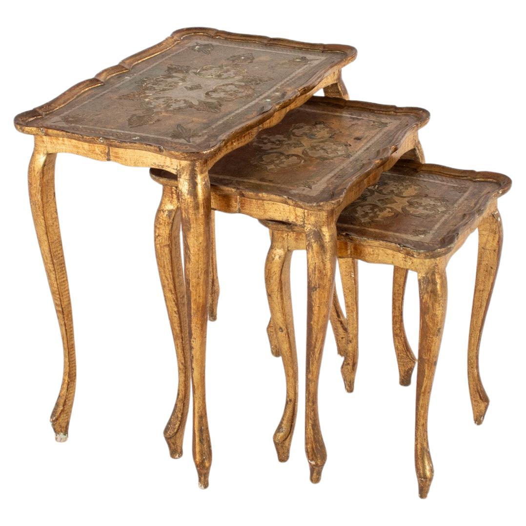 Set of 3 Vintage Italian Florentine Nesting Tables For Sale