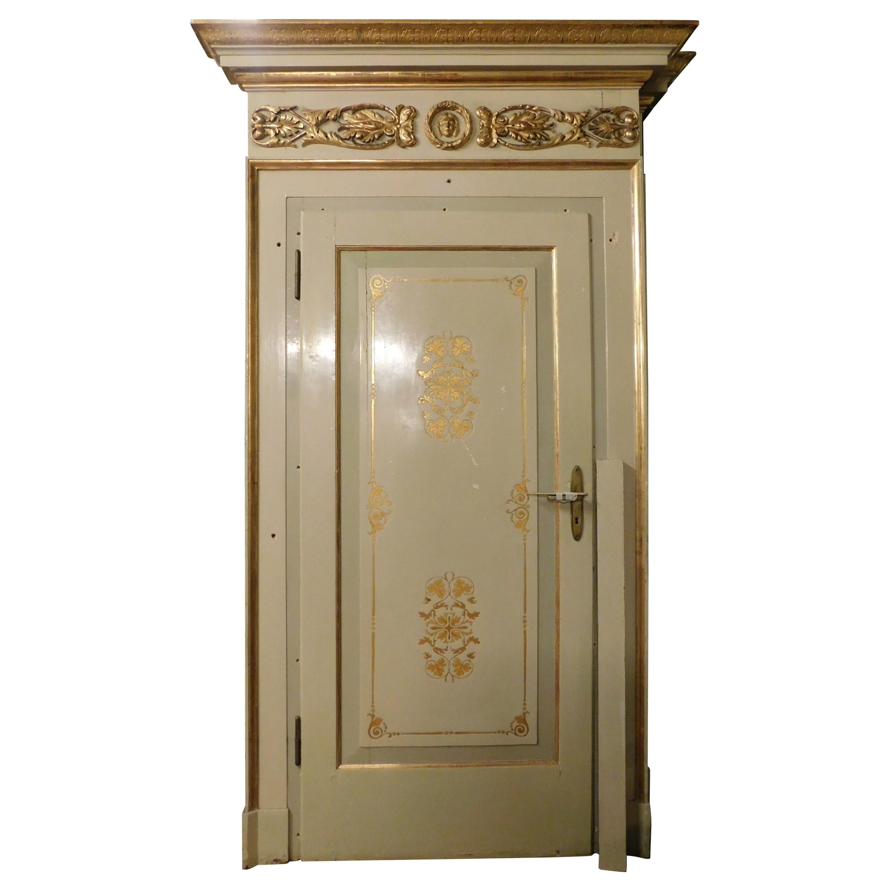 Set of 3 Vintage Lacquered/Gilded Doors, Complete with Frame, Early '900 Italy For Sale