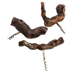 Set of 3 Handcrafted 1930s French Vine Wood Corkscrews by Laurent Siret