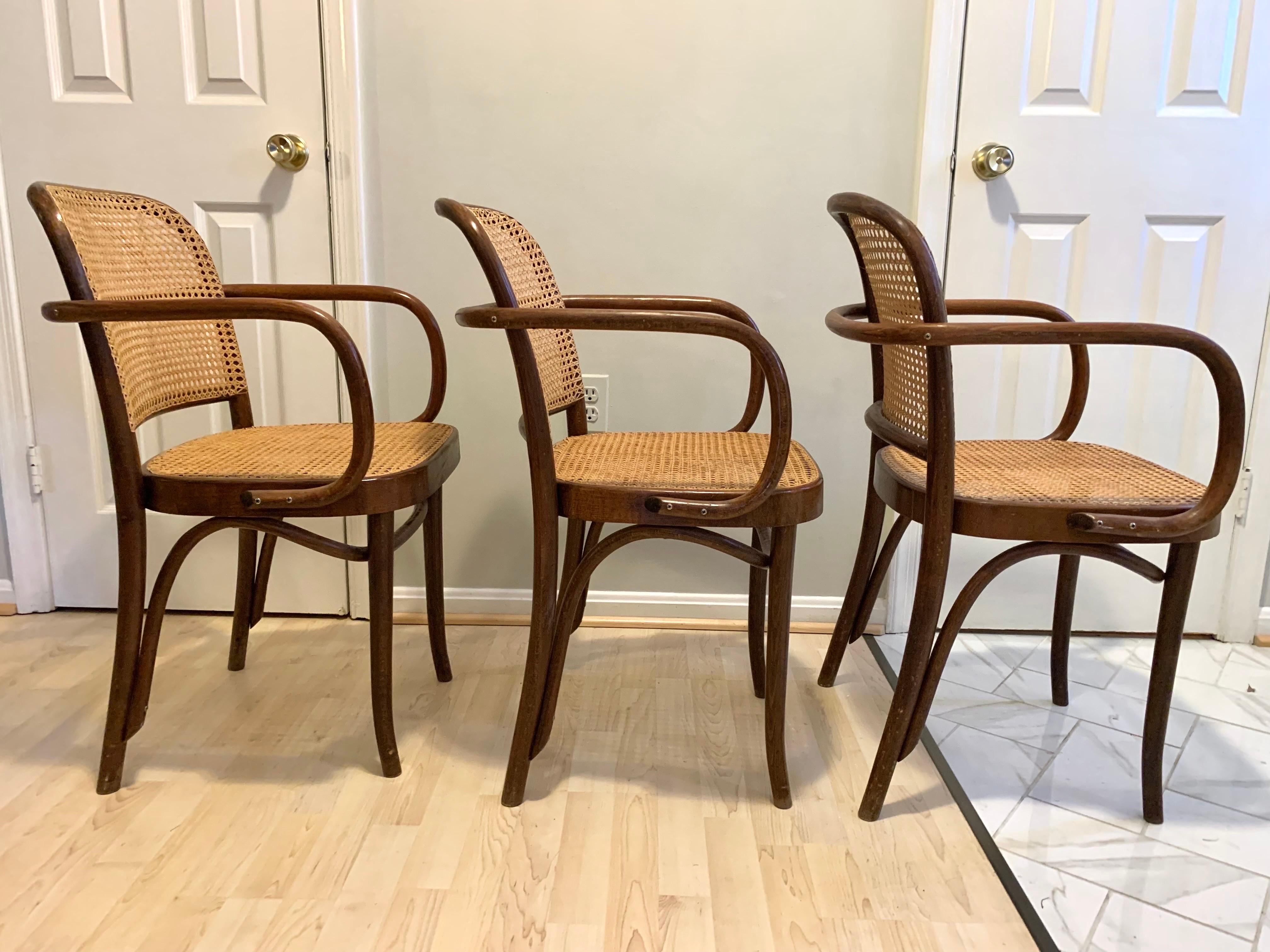 Mid-20th Century Set of 3 Vintage Mid Century Josef Frank Josef Hoffman Style Prague Armchairs