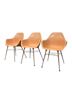 Set of 3 Vintage Mid-Century Modern Armchairs in Salmon Pink