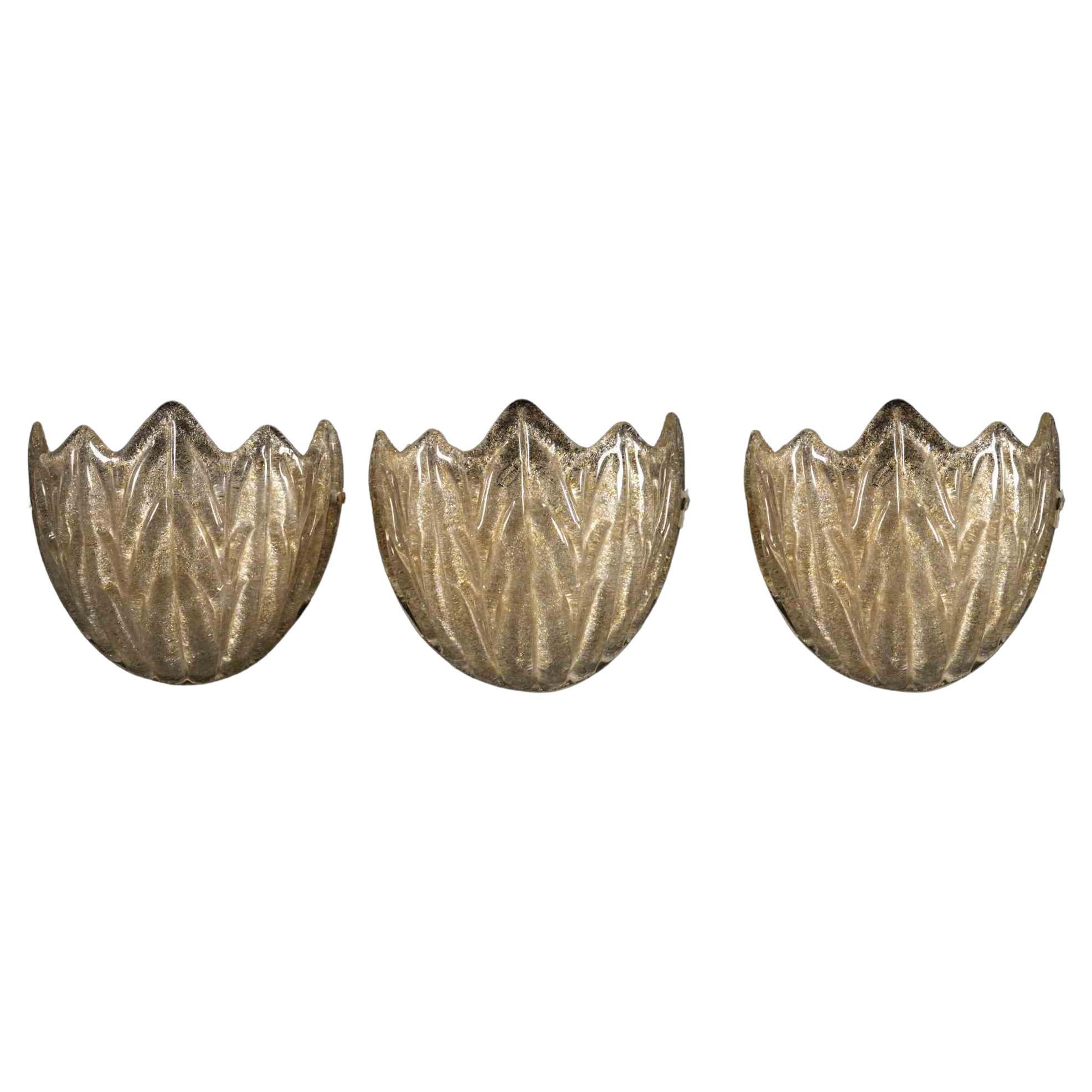 Set of 3 Vintage Murano Appliques, Italy, 1970s