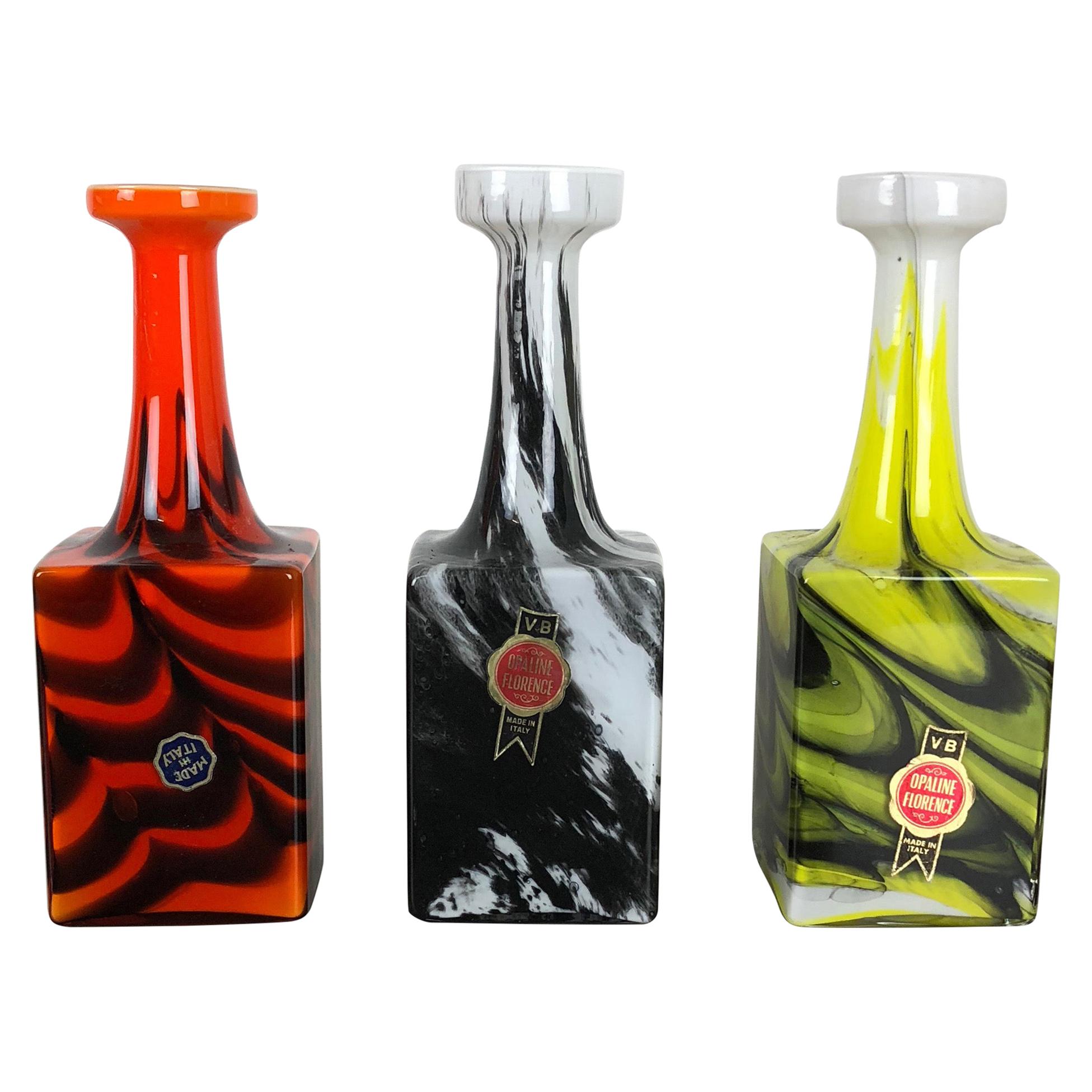 Set of 3 Vintage Pop Art Opaline Florence Vase Design, Italy, 1970s For Sale