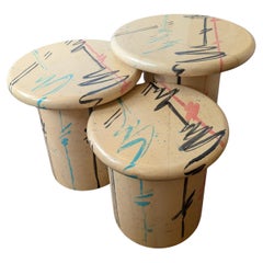 Set of 3 vintage postmodern 1980s American mushroom nesting side tables
