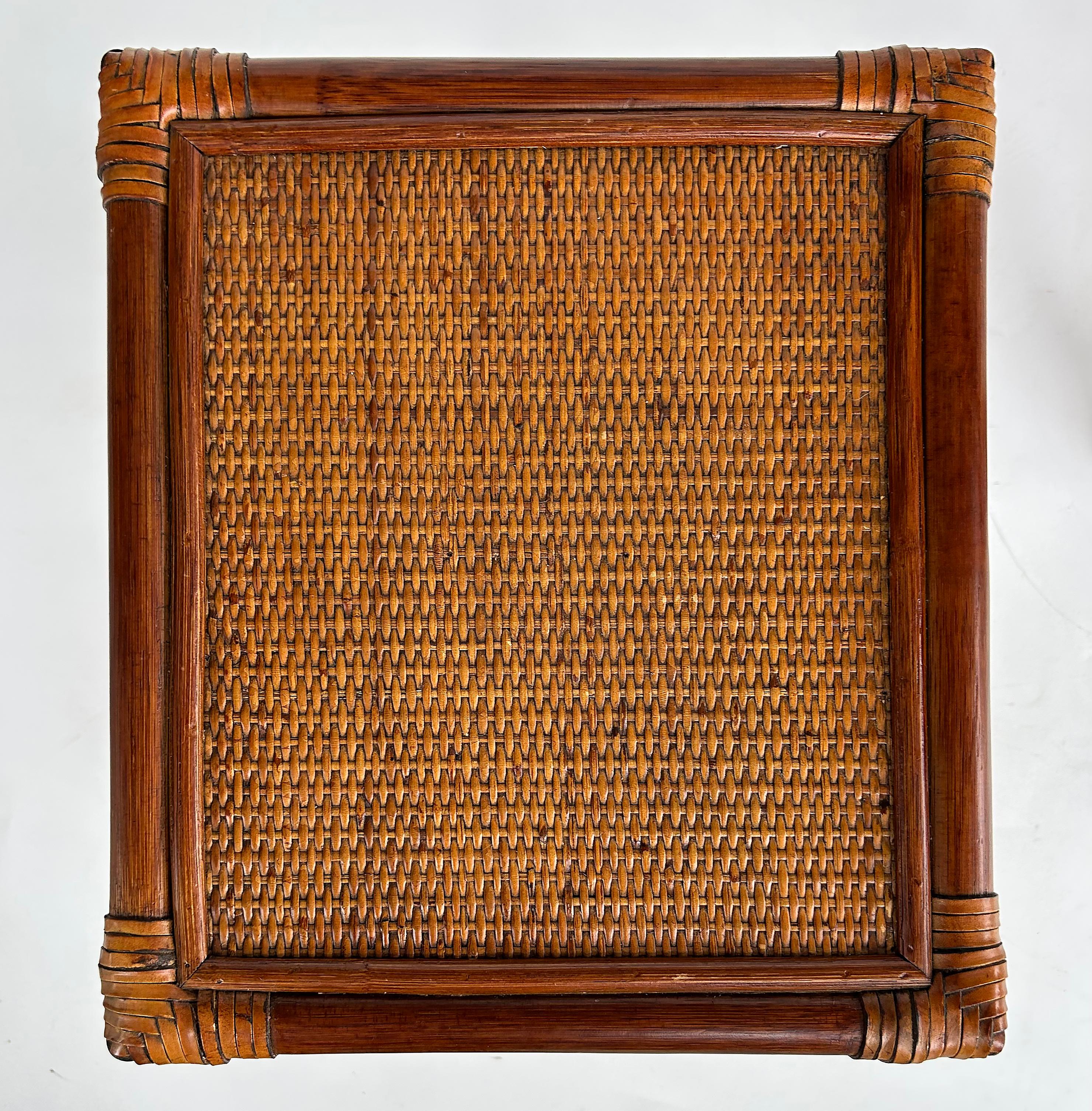 Set of 3 Vintage Rattan, Grass Cloth Nesting Tables, McGuire Manner For Sale 1