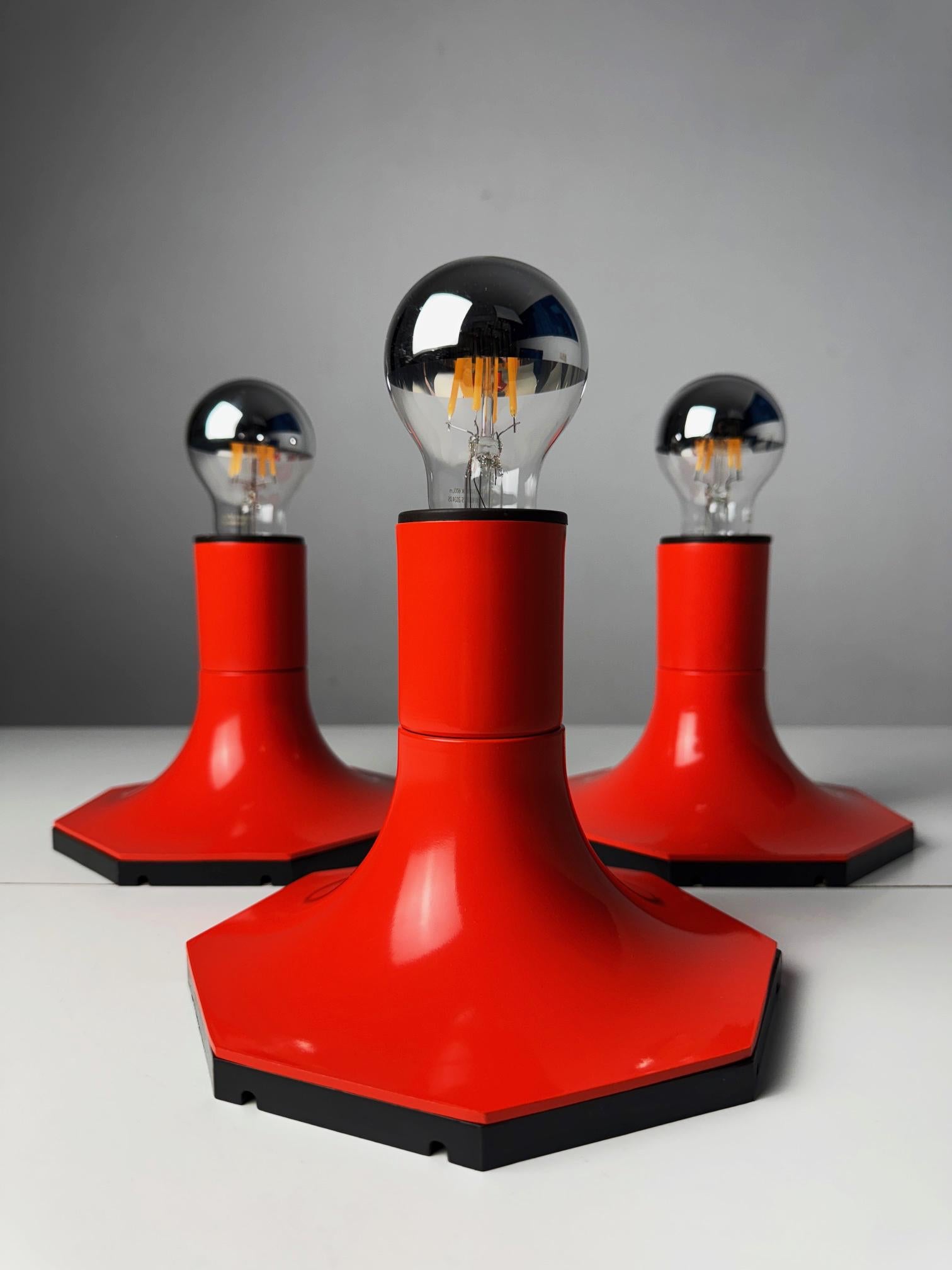 Space Age Set of 3 Vintage Red Staff Leuchten Wall or Ceiling Lamps – 1970s German Design