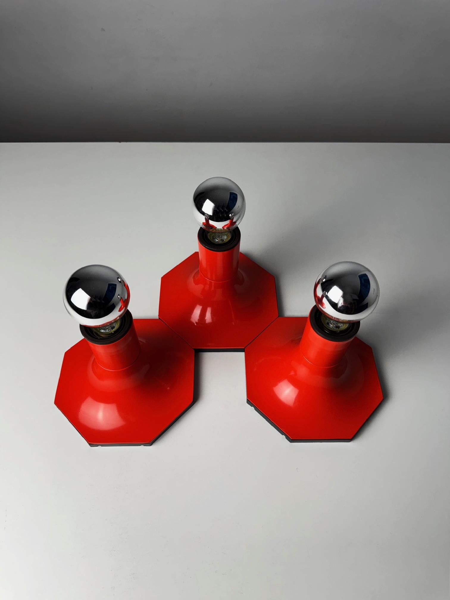 Set of 3 Vintage Red Staff Leuchten Wall or Ceiling Lamps – 1970s German Design 1