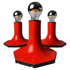 Set of 3 Vintage Red Staff Leuchten Wall or Ceiling Lamps – 1970s German Design