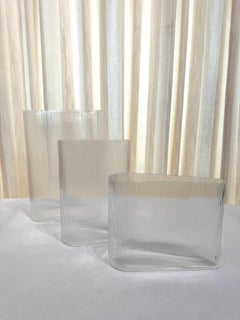 Set of 3 Vintage Scandinavian Ribbed Glass Vases