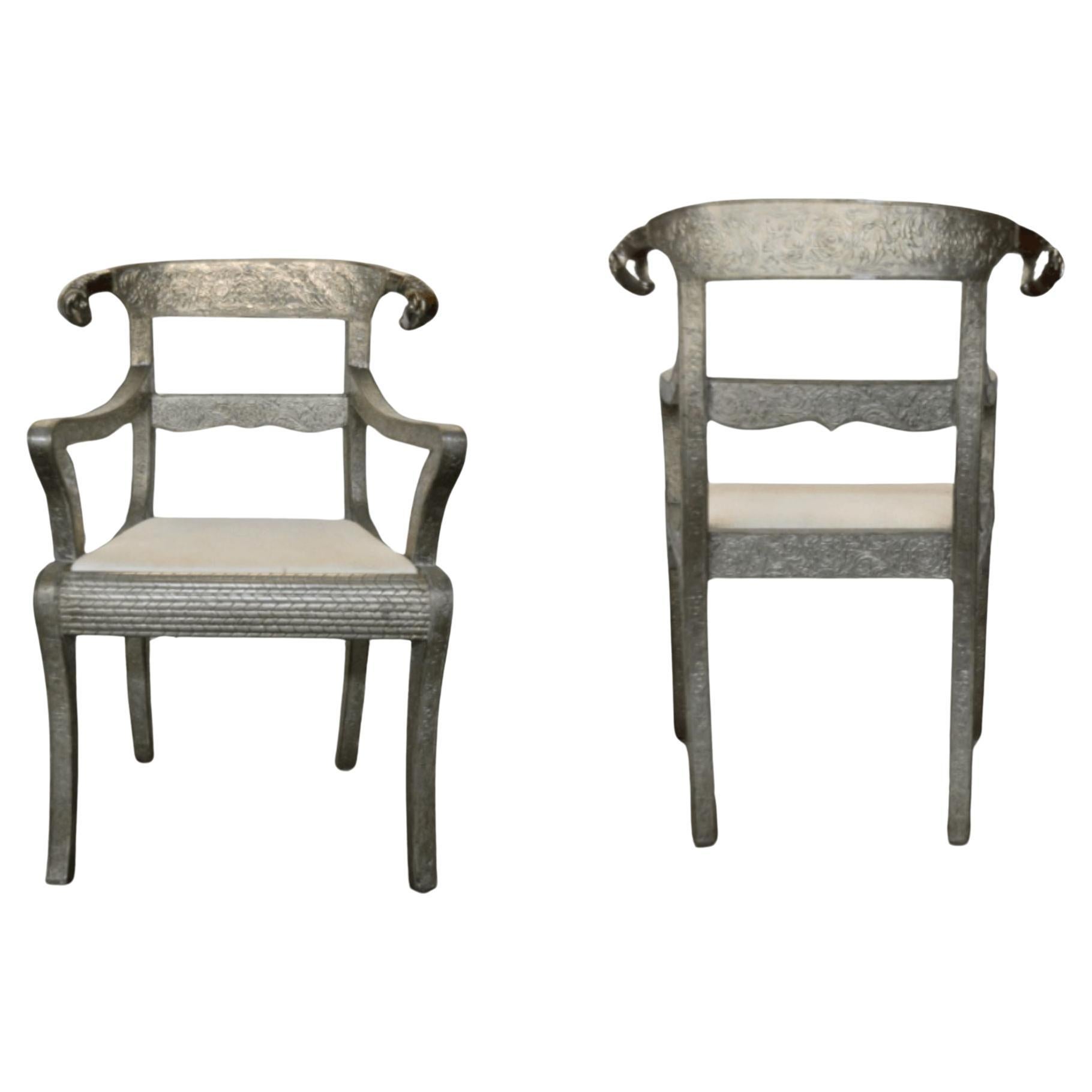 Ensemble de 3 fauteuils Vintage en argent