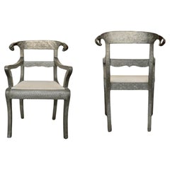 Set of 3 Vintage Silver Armchairs