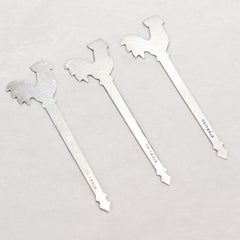 Set of 3 Vintage Sterling Silver Rooster Form Martini / Cocktail Picks