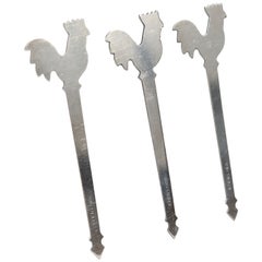Set di 3 grimaldelli vintage in argento sterling a forma di gallo per Martini / Cocktail