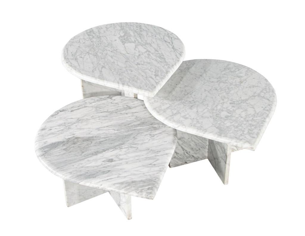 Late 20th Century Set of 3 Vintage Travertine Tear Drop Cocktail Tables For Sale