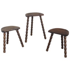 Set of 3 Vintage Turned Wood Stools