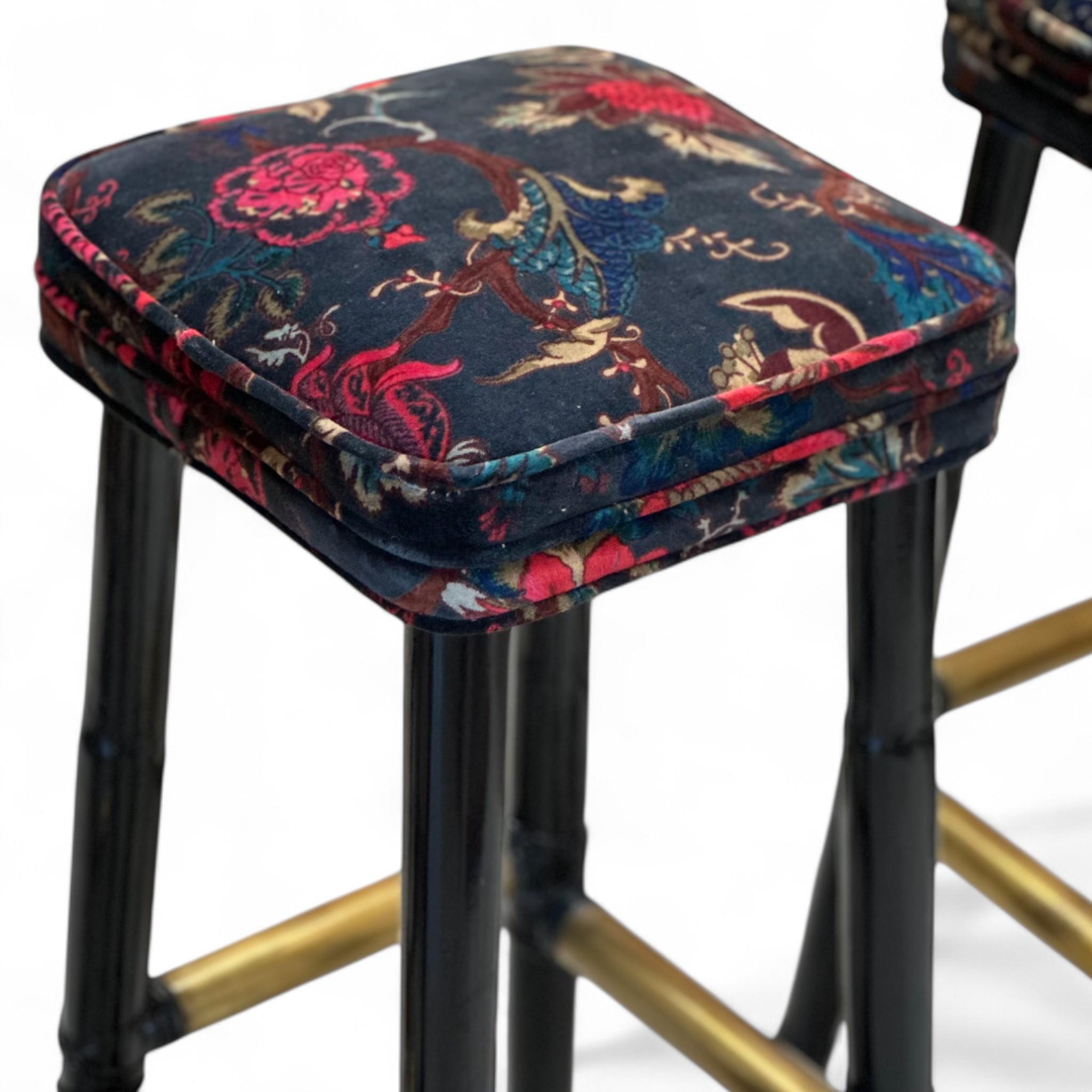 Ensemble de 3 tabourets vintage en velours en vente 2