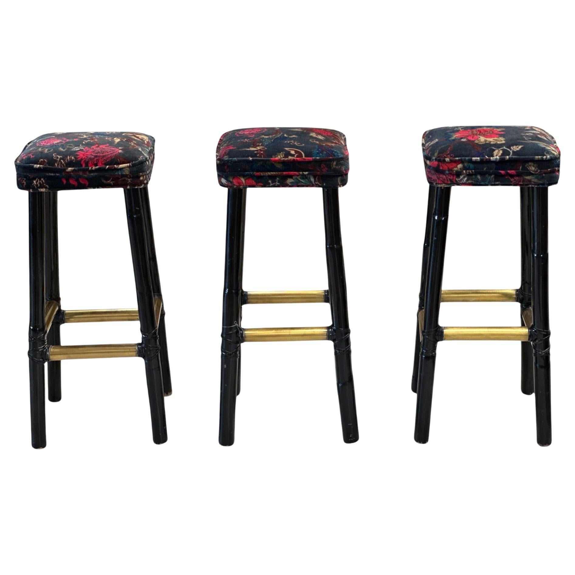 Set of 3 Vintage Velvet Stools
