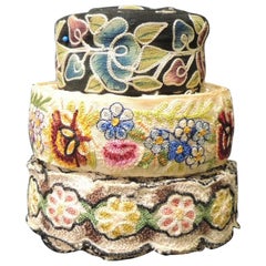 Set of 3 Vintage Victorian Silk Embroidered and Woven Floral Decorative Trims