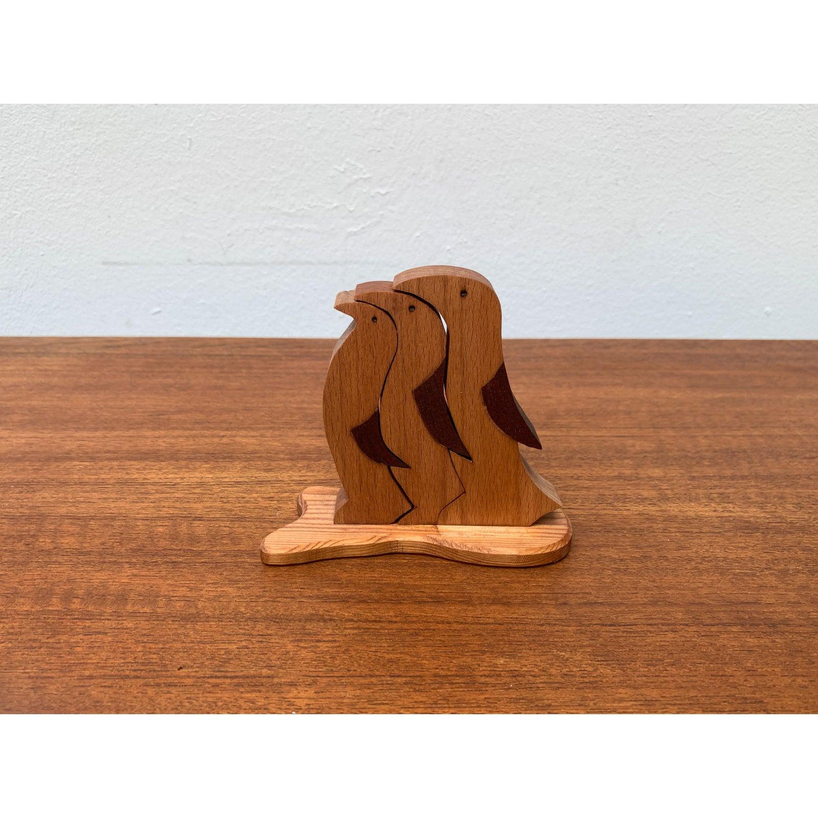 Set di 3 sculture di pinguini in legno vintage in vendita 5