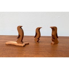 Set of 3 Vintage Wooden Penguin Sculpture