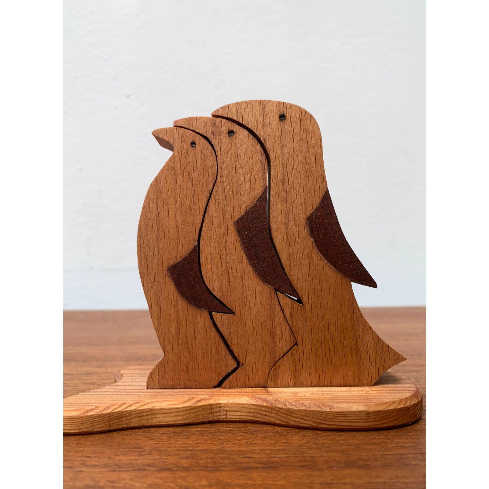 XX secolo Set di 3 sculture di pinguini in legno vintage in vendita