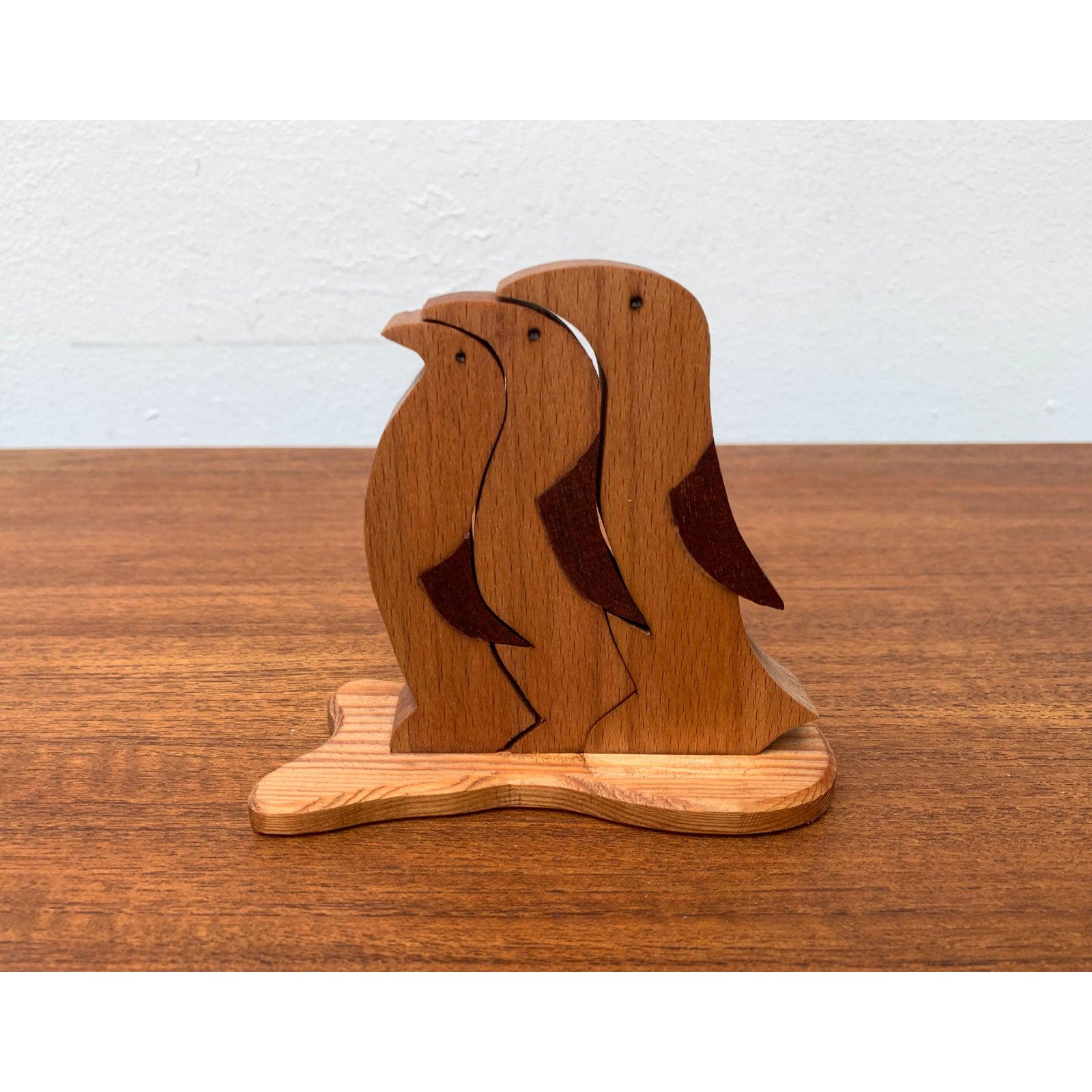 Set di 3 sculture di pinguini in legno vintage in vendita 2