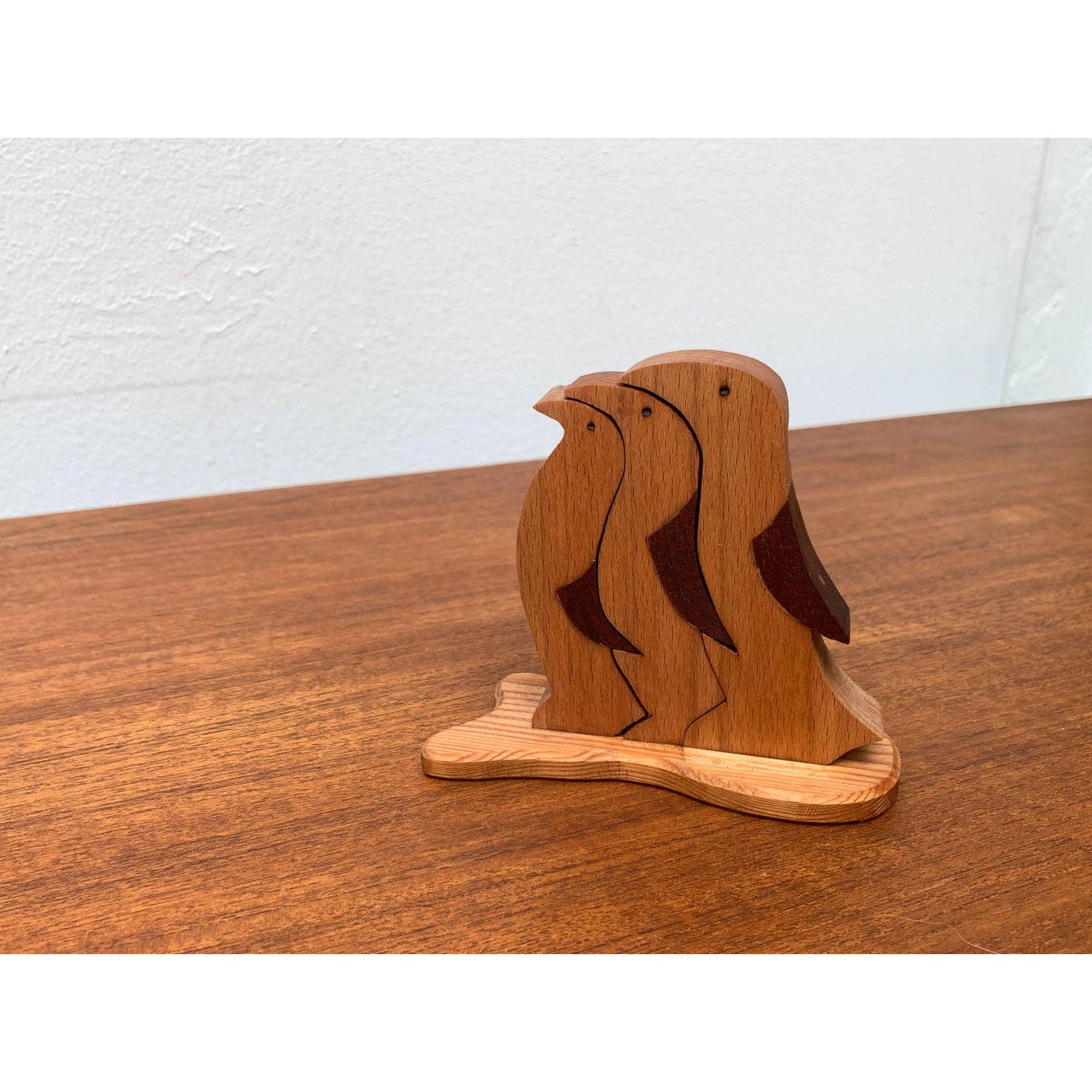 Set di 3 sculture di pinguini in legno vintage in vendita 4