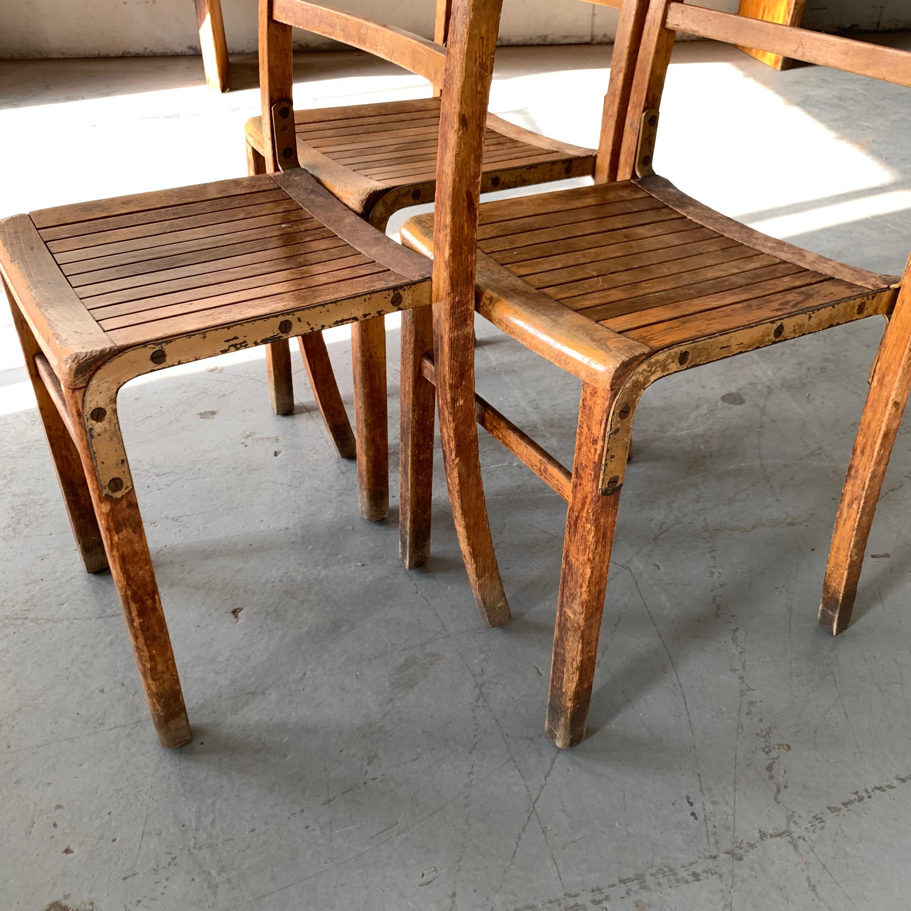 Set of 3 Vintage Wooden Stacking Chairs 4