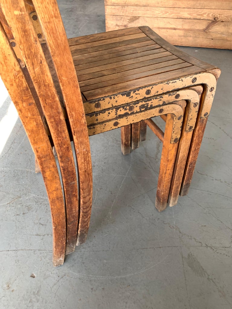 Set of 3 Vintage Wooden Stacking Chairs For Sale at 1stdibs