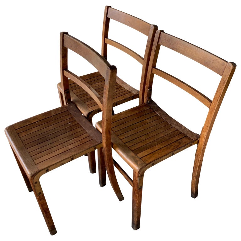 Set of 3 Vintage Wooden Stacking Chairs For Sale at 1stdibs