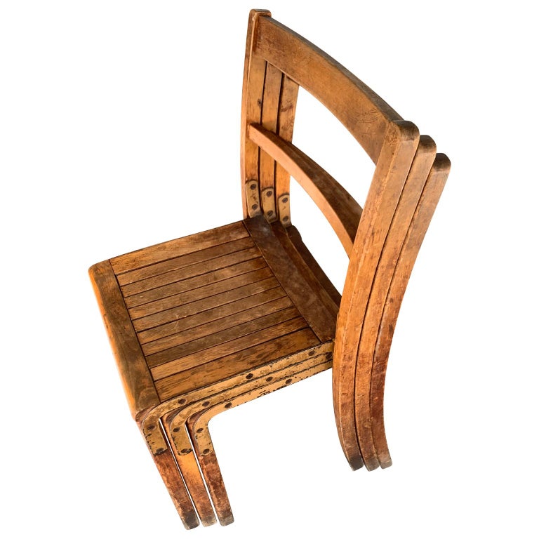 Set of 3 Vintage Wooden Stacking Chairs For Sale at 1stdibs