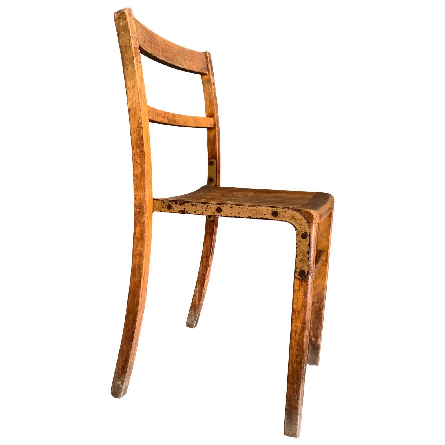 20th Century Set of 3 Vintage Wooden Stacking Chairs