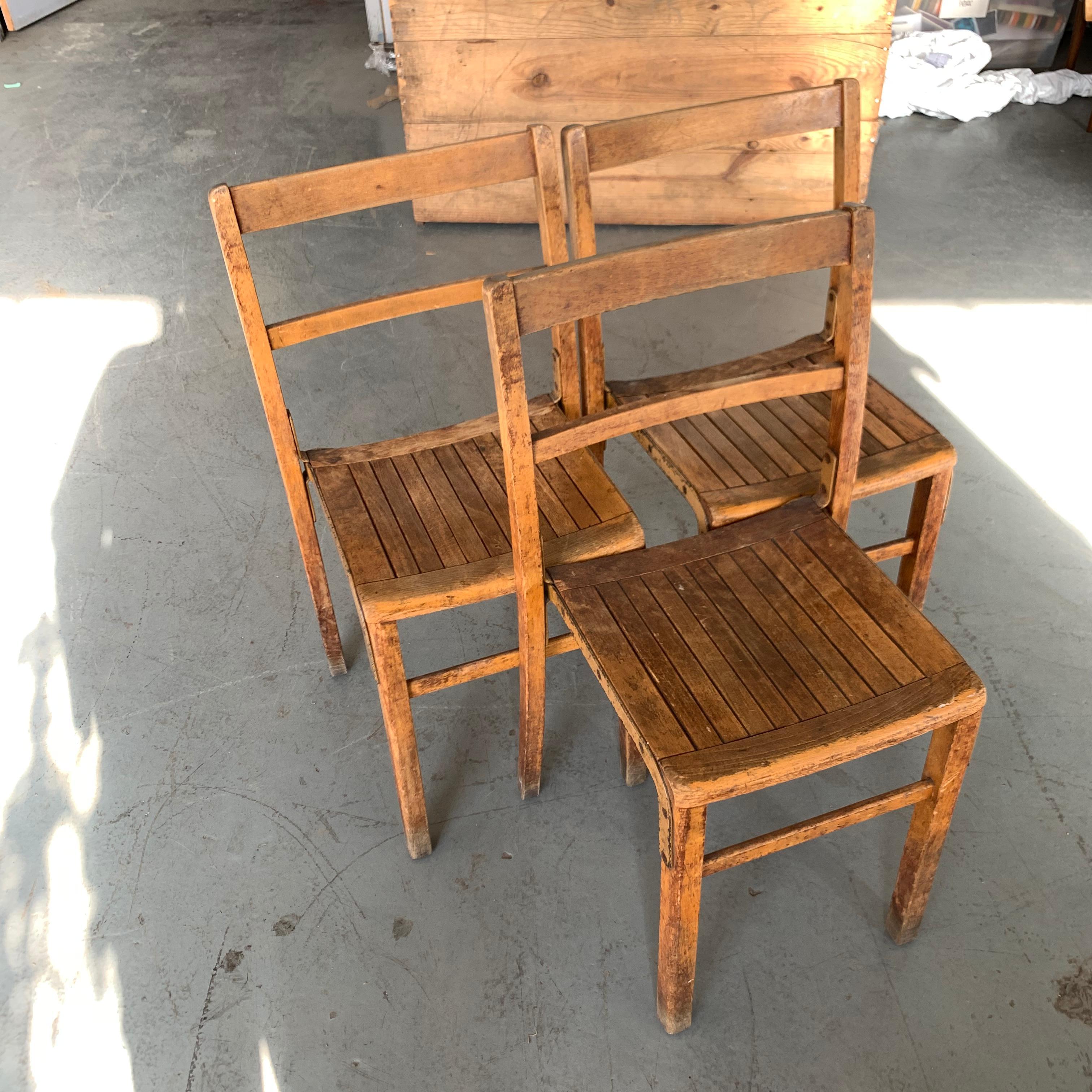 Set of 3 Vintage Wooden Stacking Chairs 3