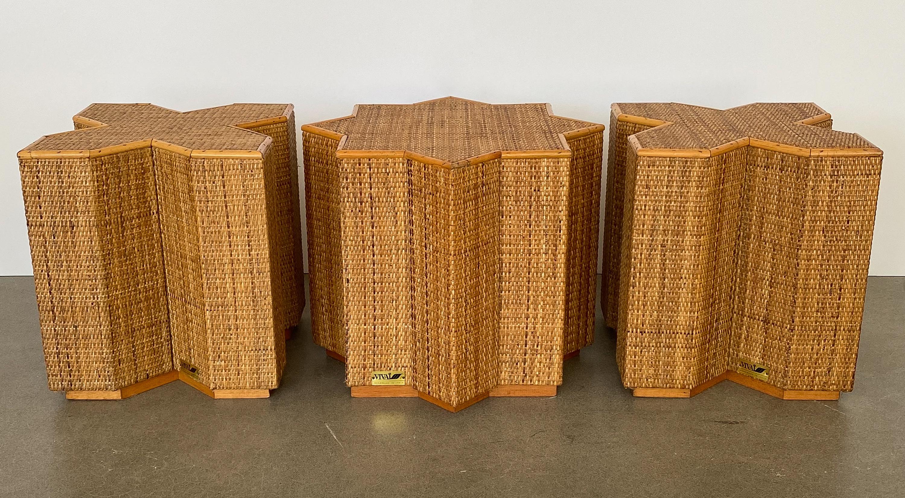 Mid-Century Modern Set of 3 Vivai Del Sud Cane Side Tables / Coffee Table