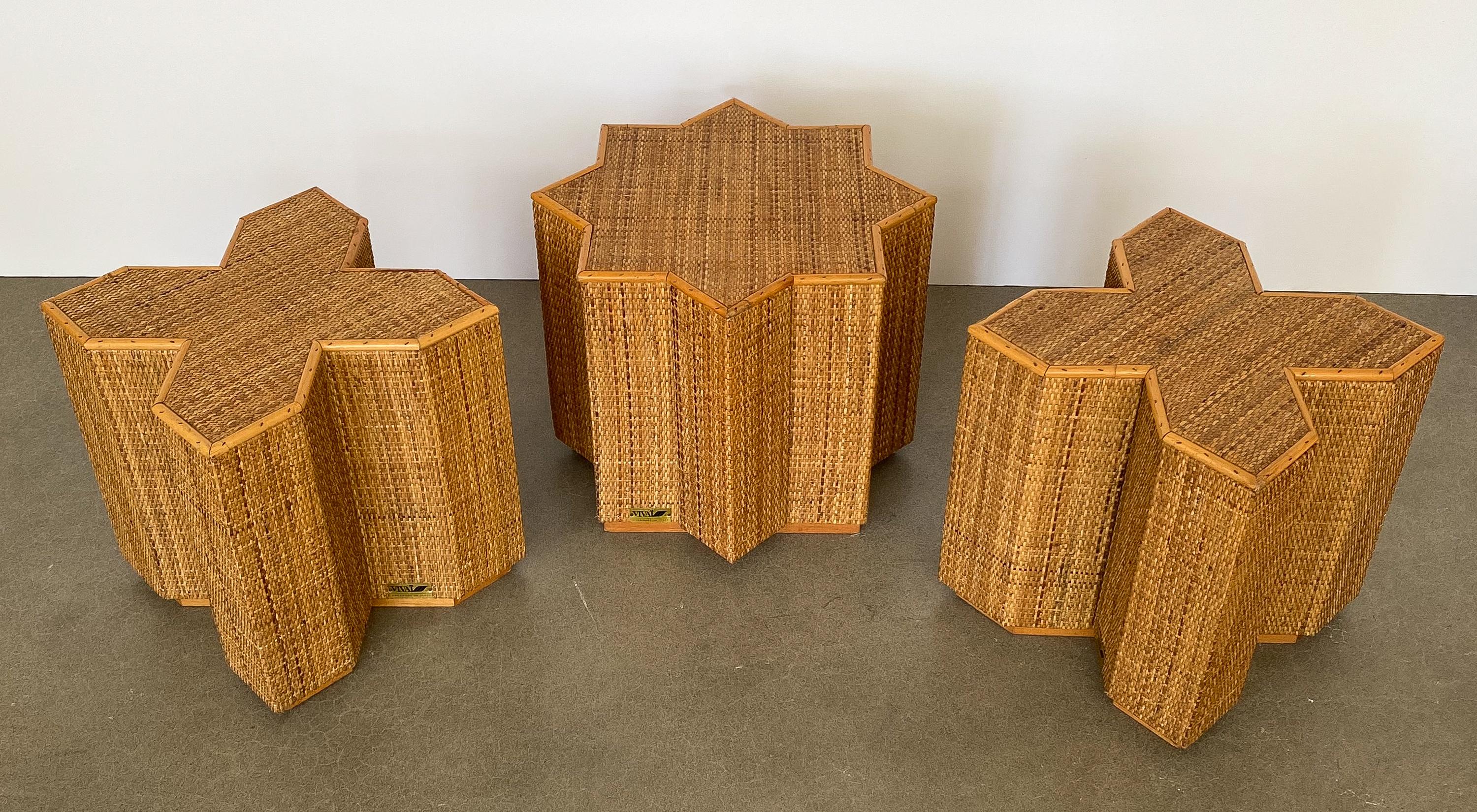 Late 20th Century Set of 3 Vivai Del Sud Cane Side Tables / Coffee Table
