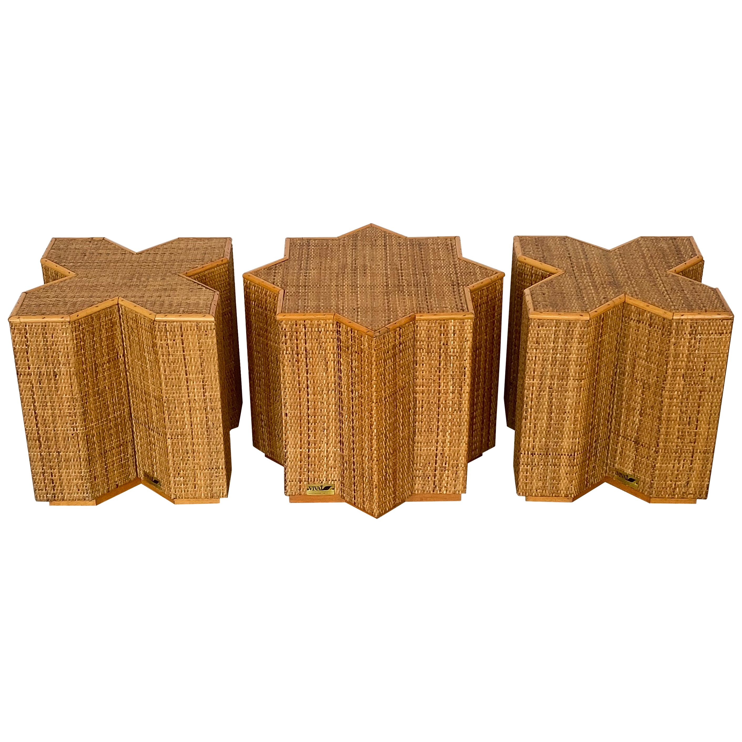 Set of 3 Vivai Del Sud Cane Side Tables / Coffee Table