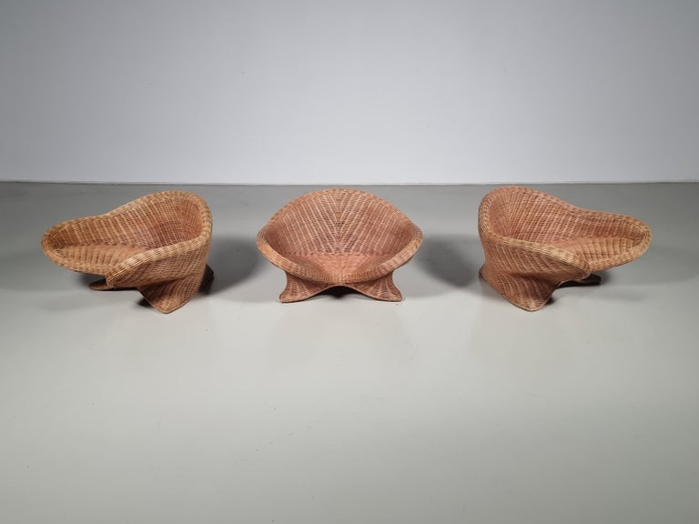 European Set of 3 Vivai del Sud Lounge Chairs, 1970s For Sale