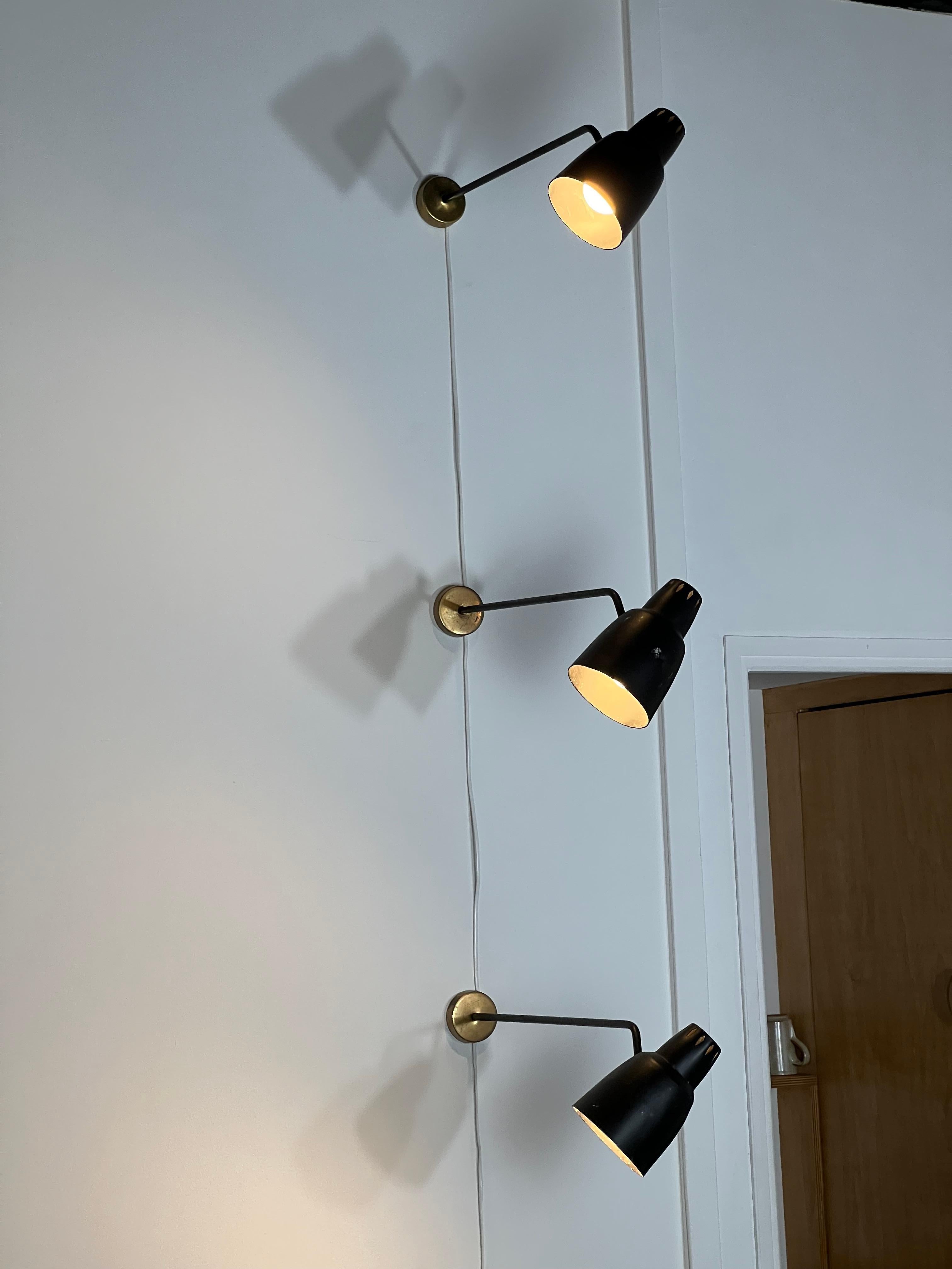 Mid-Century Modern Set of 3 wall lights edited by Parscot France 1950s For Sale