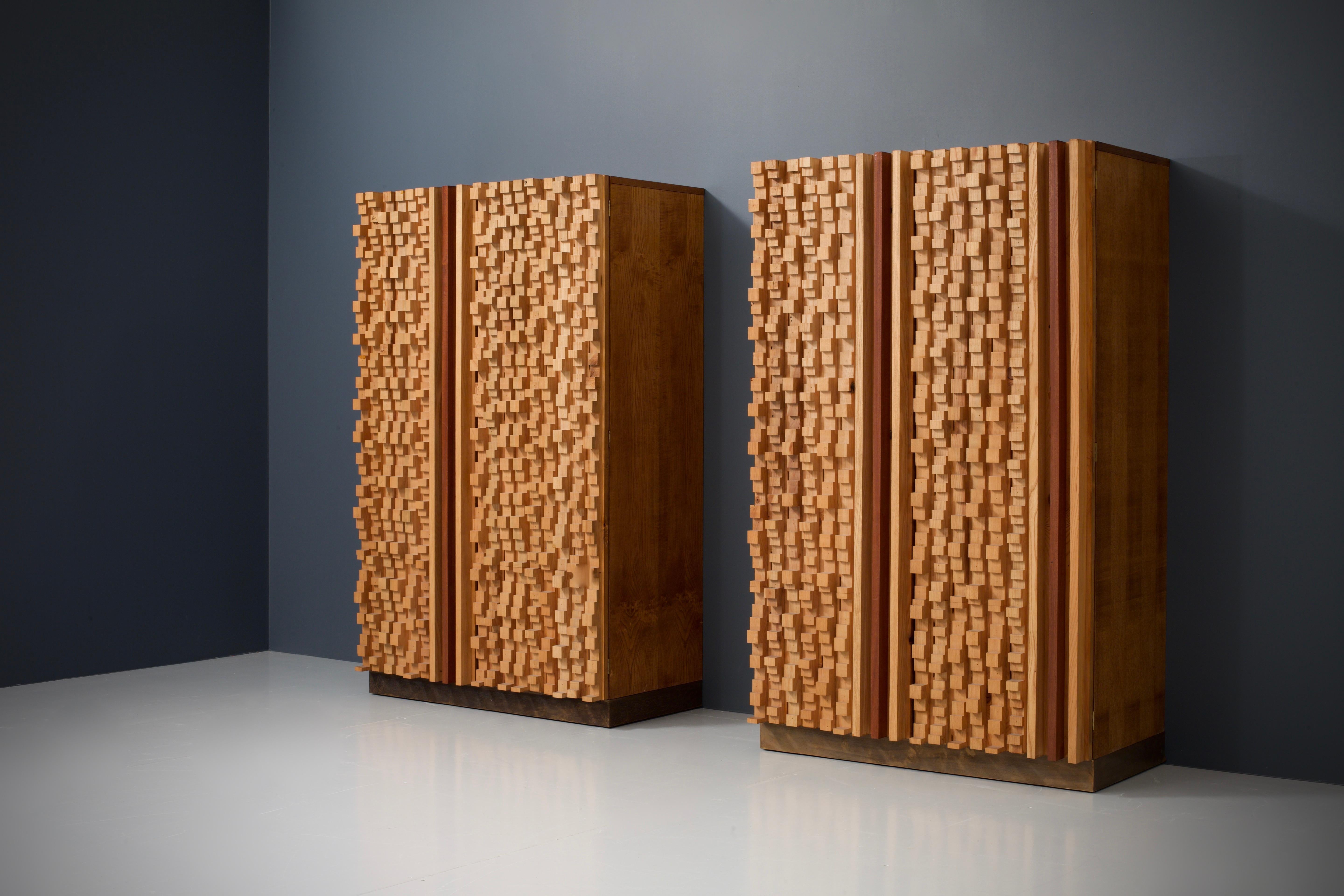 Set of 3 Wall Panels and 2 Cabinets by Stefano d'Amico, Italy, 1975 For Sale 8
