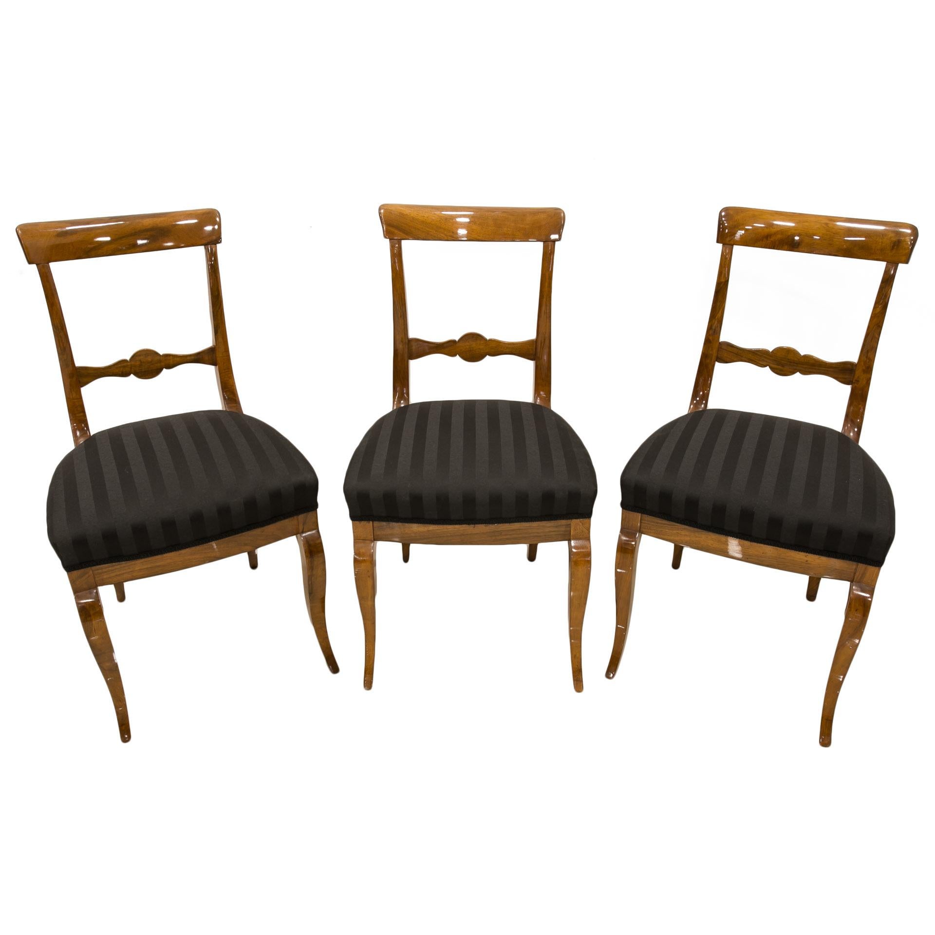 Set of 3 Walnut Biedermeier Chairs, Germany, 19th Century 1