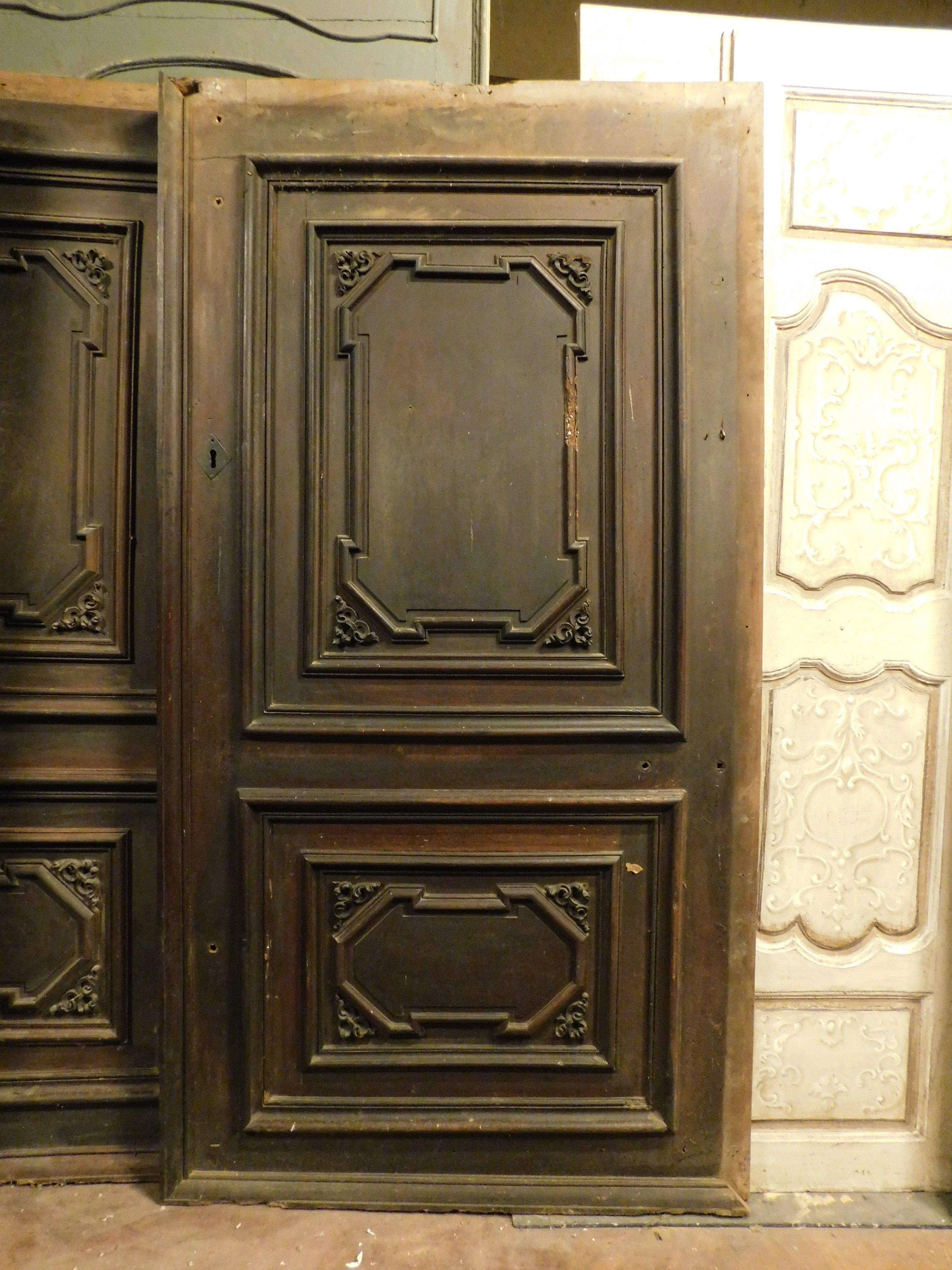 18th Century and Earlier Set of 3 walnut doors, each with a single leaf with carved panels, Italy For Sale
