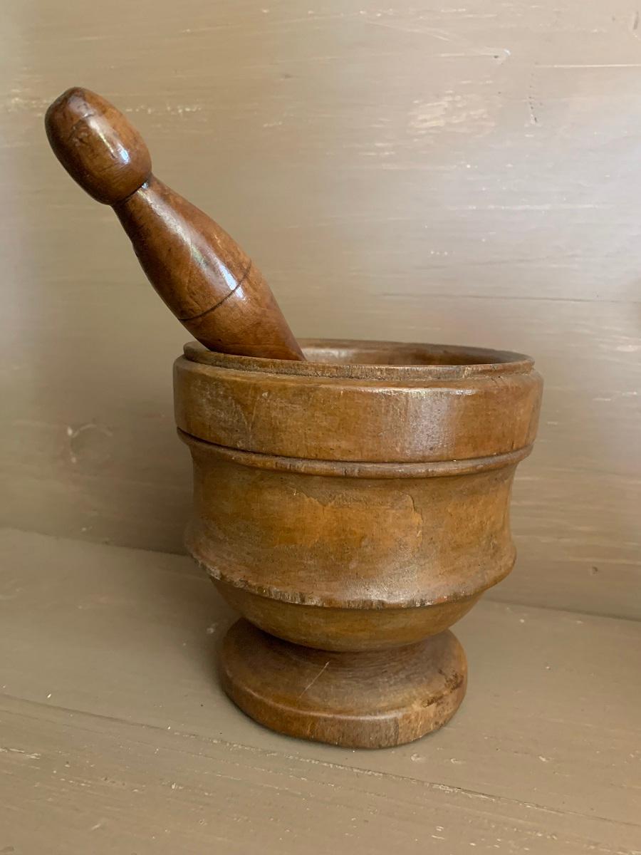French Set of 3 Walnut Mortars with Pestle For Sale