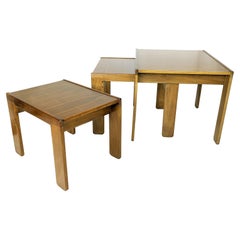 Retro Set of 3 walnut nesting low tables mod. 777 by Afra & Tobia Scarpa for Cassina