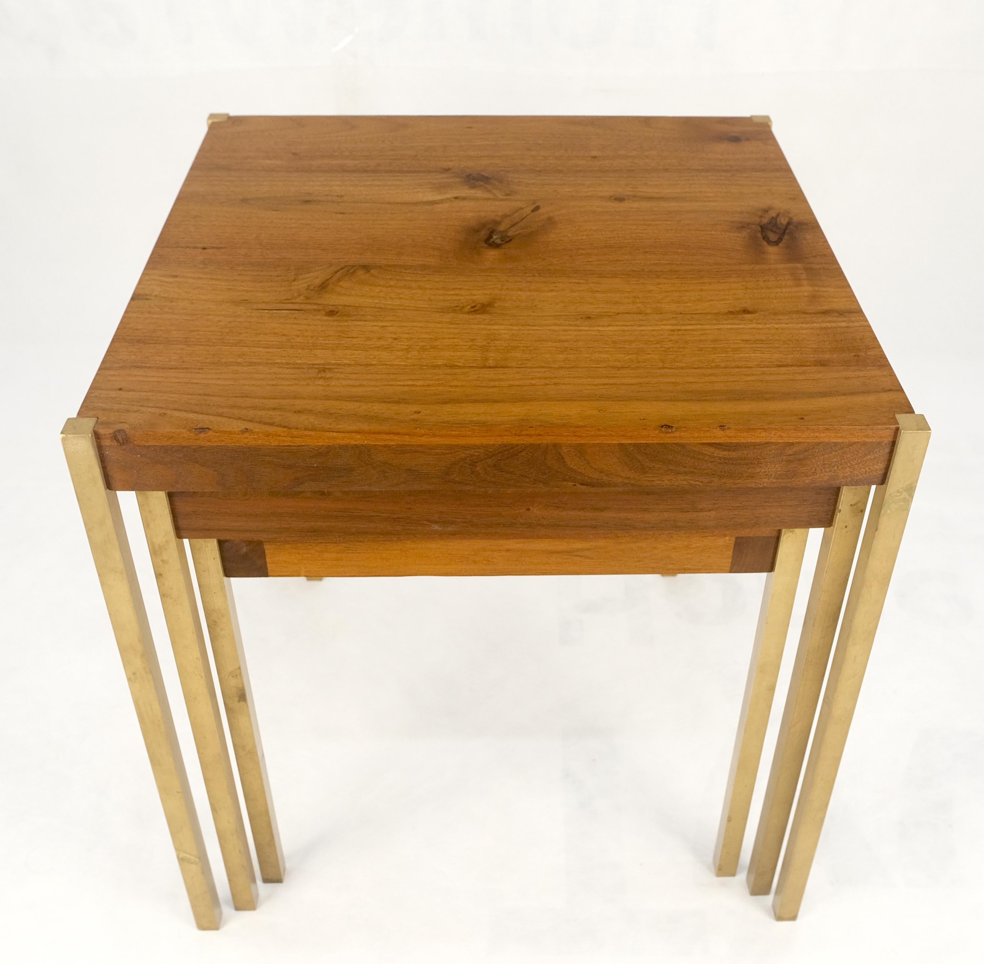 Set of 3 Walnut Nesting Tables on a Solid Brass Square Bar Leg MINT For Sale 4