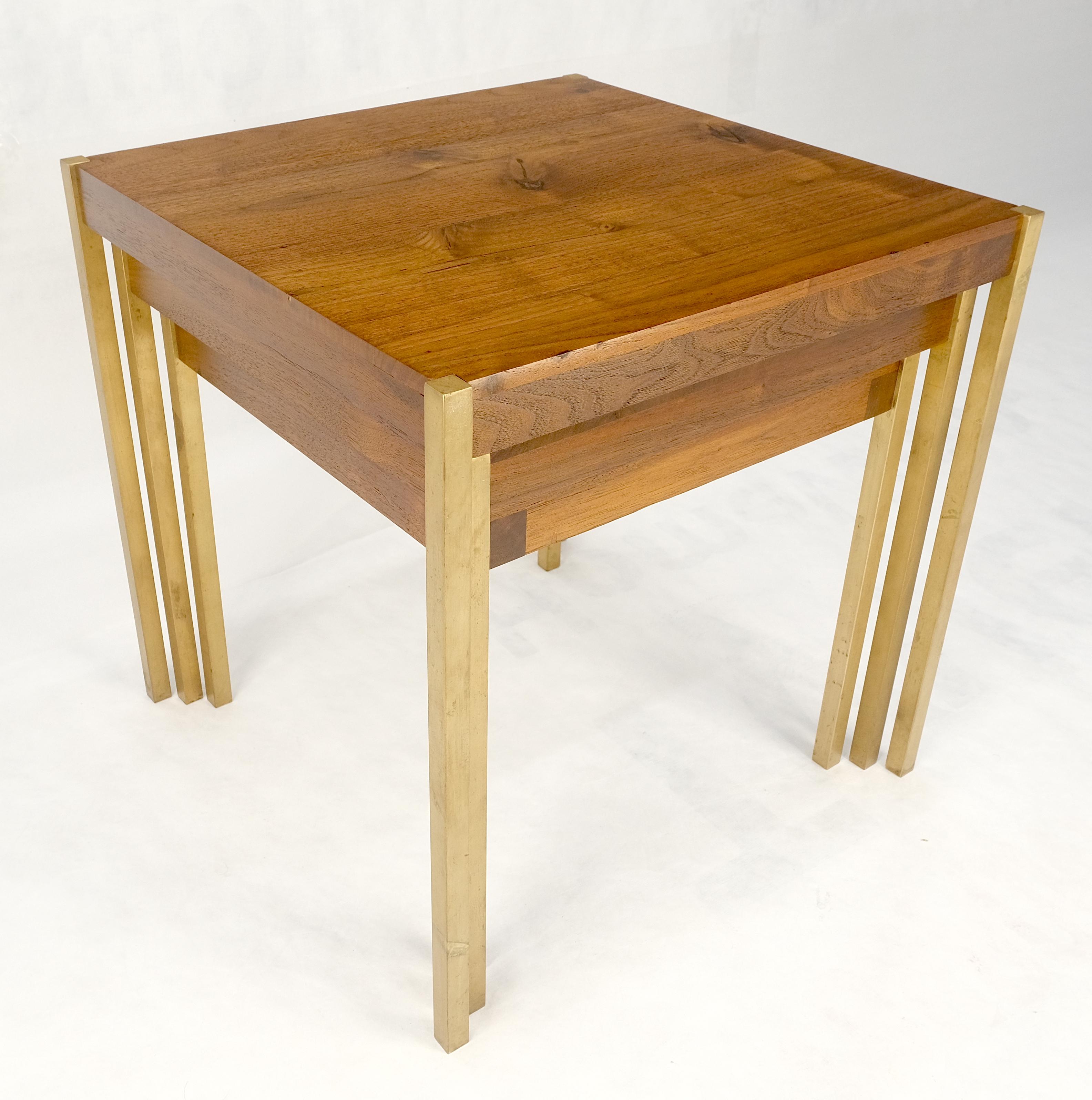 Set of 3 Walnut Nesting Tables on a Solid Brass Square Bar Leg MINT For Sale 6